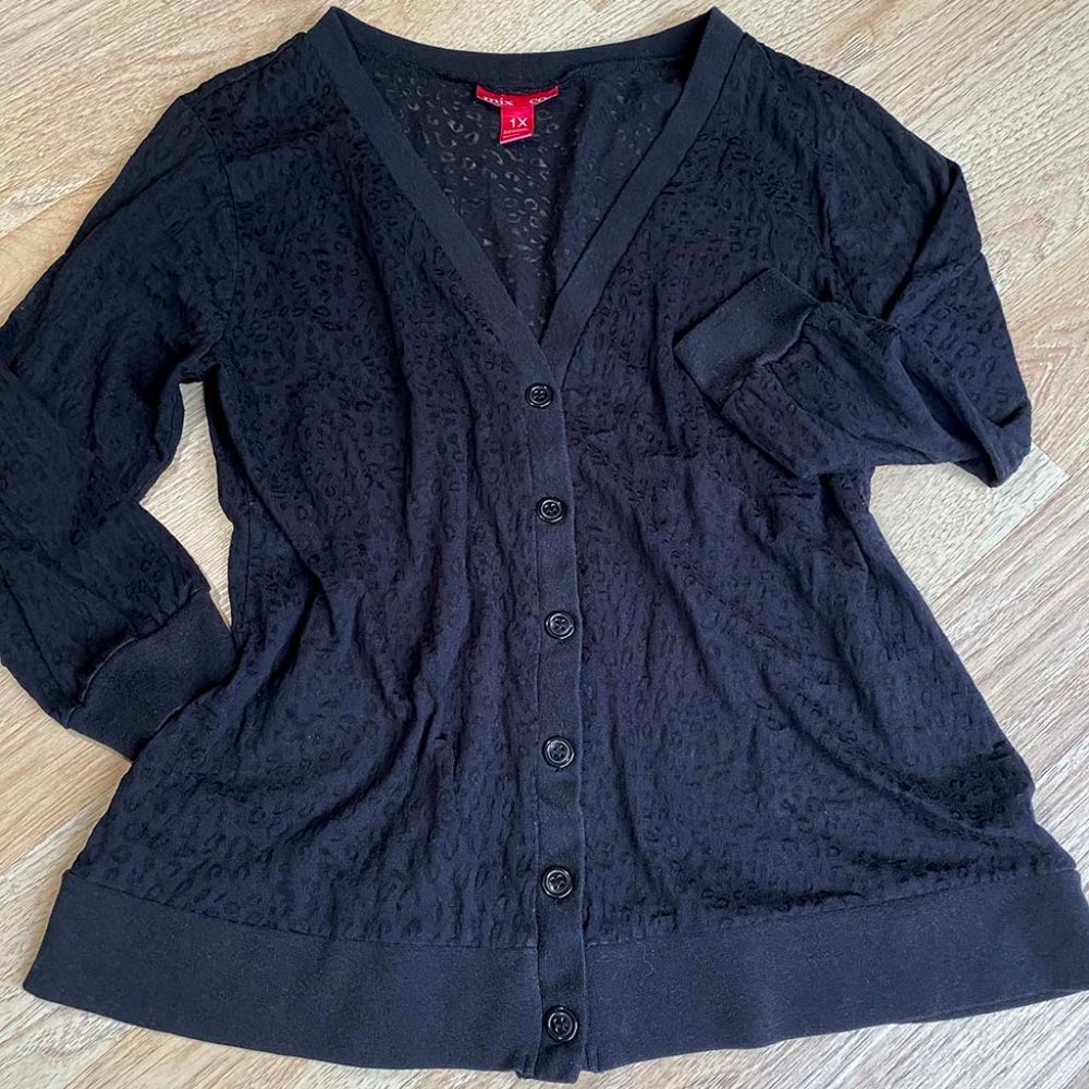 Black Cheetah Print Cardigan Sheer Stretchy